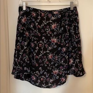 Black wrap around floral skirt with tie on side